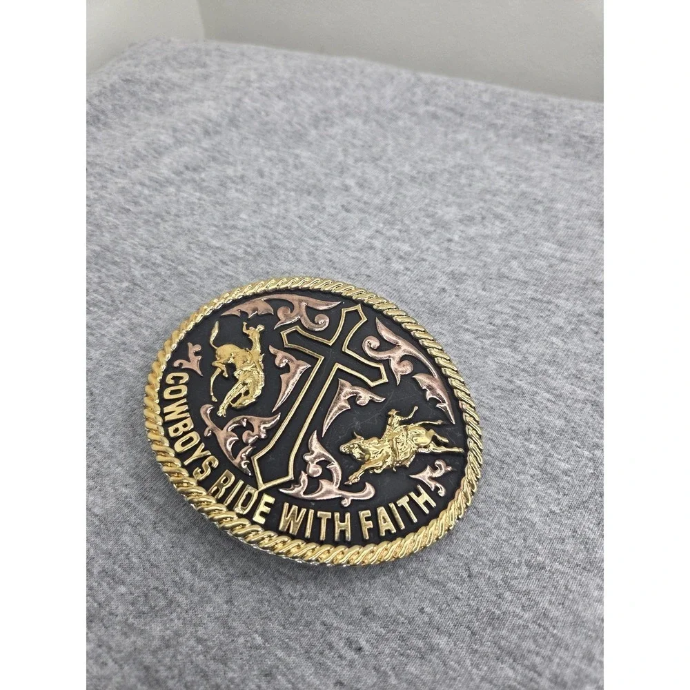 Cody James Cowboys Ride with Faith Large Western Rodeo Rope Belt Buckle Cross